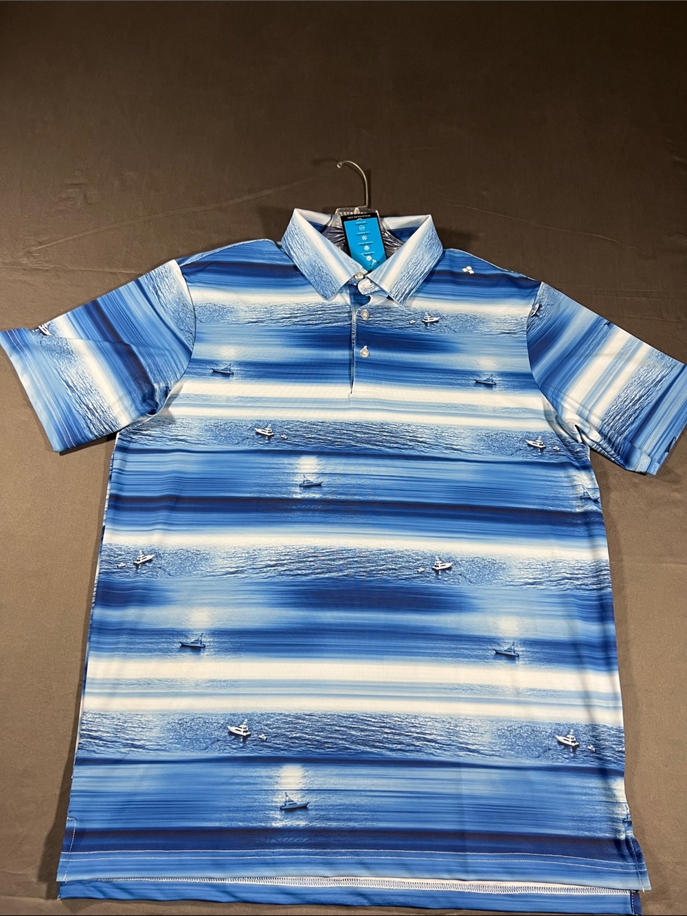 Men's Blue Striped Polo with Nautical Motif